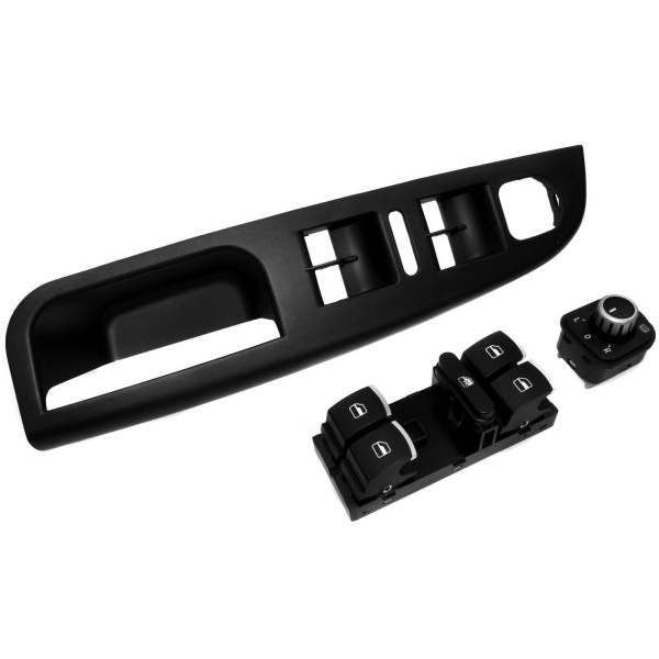 Set Maner Usa Interior Sofer + Bloc Comenzi Geamuri + Buton Reglaj Oglinzi Compatibil Volkswagen Golf 5 2003-2009 1K4868049C Negru + 5ND 959 857 + 5ND 959 565A